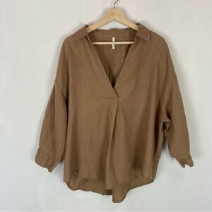 Sea Level‎ Swim 100% Linen Pull Over Collared Shirt Size Medium